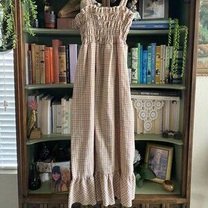 Brixton Smocked Plaid Midi Dress | Adjustable Straps | Size L